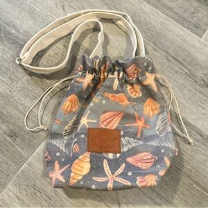 NWT Davao Philippines Drawstring
Canvas Bag Sea Shells 
Beach Coastal Vacation